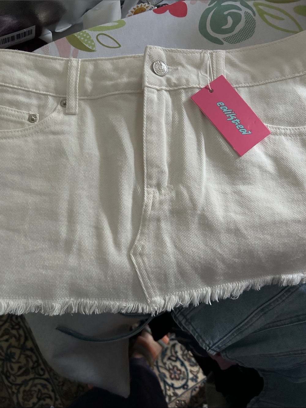 Edikted White Denim Mini Skirt